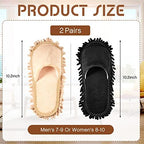 Jecery 2 Pairs Microfiber Cleaning Mop Slippers for Floor Cleaning House Mop Shoes Men and Women Washable Unisex Dusting Slippers Dirt Tool Supplies(Medium,Black, Beige)