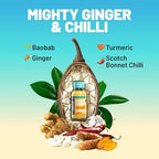 UNROOTED Good Energy Shot (12 Pack, Mighty Ginger) - Immune System and Natural Energy Booster - 12 x 60ml Bottles - Ginger, Turmeric, Chilli & Baobab