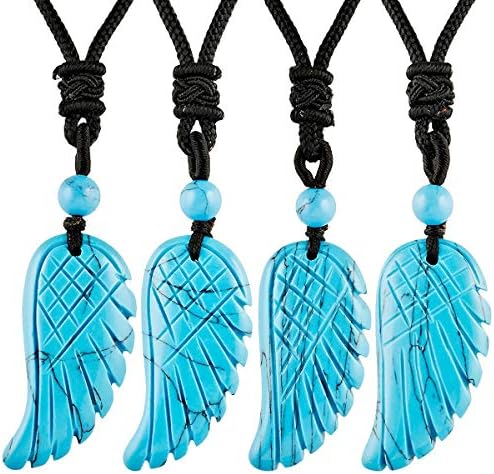 SUNYIK Crystal Angel Wing Pendant Necklace for Unisex, Hand Carved Healing Stone with Adjustable Braided Rope Jewelry