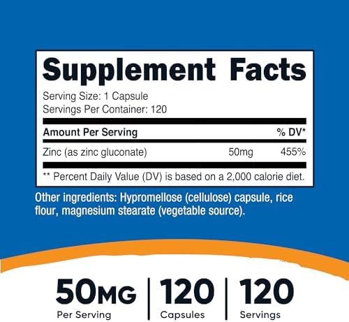 Nutricost Zinc Gluconate 120 Vegetarian Capsules (50mg) - Gluten Free and Non-GMO