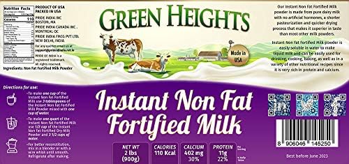 Instant Fortified Nonfat Milk Powder Jar 1.5 lbs - Proudly Made in America - Healthy Nourishing Essentials by Green Heights (Pack of 2)
