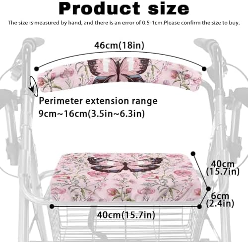 Walker Seat Cover Butterfly Pink Rollator Accessories Gifts for Seniors in Assisted Living Rollator Walker Accessories for Ladies Washable Dust Cover 2 Piece Anti Slip Seat Covers Set