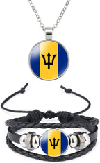 National Flag Metal Necklace and Alloy Leather Braided Rope Bracelet Bangle Set for Men Women