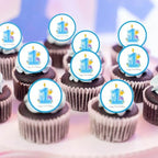 1st Birthday Boy Edible Cupcake Toppers, Blue 1 Cake Decorations, Baby Boy Cupcake Decorations, First Birthday Cake Toppers for Parties 24 x 1.5 Inch / 4cm Discs UNCUT