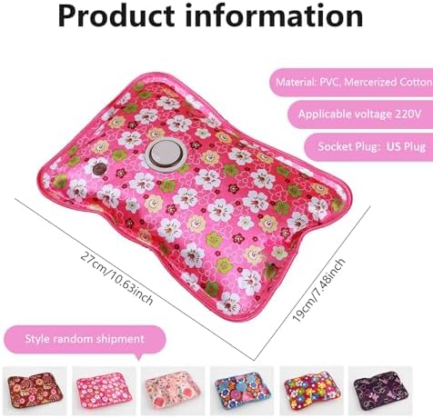 Electric Hot Water Bottle Flower Pattern Stomach Warmer Sealed Leakproof Hand Warmers Rechargeable Hot Water Bag for Period Cramps, Neck, Back, Shoulder Pain Relief US Plug Electric Bo