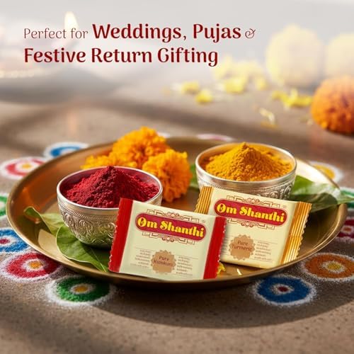 Pasupu Kumkuma Return Gift Packets | Set of 25 Haldi Kumkum Mini Packs | Premium Kumkum and Turmeric Powder Combo | Indian Thamboolam Set for Durga Puja | Thambulam Give Away Pooja Gifts