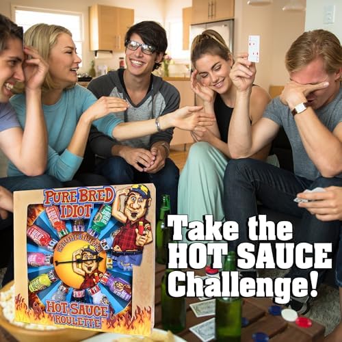 Pure Bred Idiot - Hot Sauce Roulette Game - 12 - 0.75 Ounce Bottles Hot Sauce Gift Set - Perfect Premium Gourmet Gag Gifts for Men - Spicy Challenge Hot Sauce Sampler