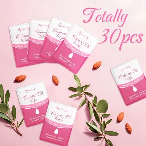 Beauty7 Post Wax Calming Oil Wipes 30 Packs Post Wax Oil Wipes Post Waxing Cleanser After Wax Remover Removes Residue Reduces Redness Refill Pack