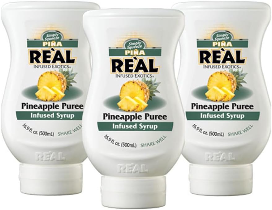 Piña Reàl Infused Exotics, Pineapple Puree Infused Syrup, 16.9 FL OZ Squeezable Bottle (Pack of 3)