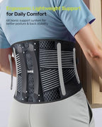 Rakiie Slim Back Brace for Lower Back Pain Relief, Lightweight & Breathable Back Support Brace for Men Women, Ergonomic Light Lumbar Support for Everyday Wear, Light Gray M