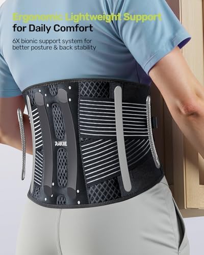 Rakiie Slim Back Brace for Lower Back Pain Relief, Lightweight & Breathable Back Support Brace for Men Women, Ergonomic Light Lumbar Support for Everyday Wear, Light Gray M