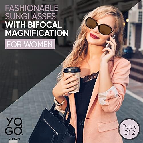 Yogo Vision Bifocal Reading Sunglasses for Women UV400 Sun Protection Outdoor Stylish Square Frame Reader Eyewear