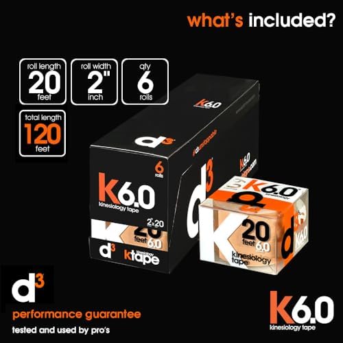 K6.0 Kinesiology Tape - 2in x 20ft Beige (6 Rolls) Latex-Free Hypoallergenic Joint Muscle Sports Medical Injury Support