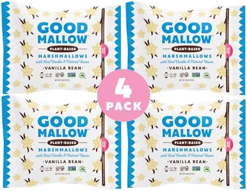 GoodMallow Vegan Marshmallows - Large Kosher Halal Gluten Free Dairy Free Healthy- 4 x 8oz. Natural Gelatin Free Marshmallows for Hot Chocolate, Smores, Baking - Nothing Artificial, Made in USA (White Vanilla ) (Pack of 4)
