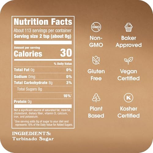 In The Raw Granulated Turbinado Cane Sugar, 2 lb Box, Pure, All-Natural Turbinado Sugar, Non-GMO Project Verified, Kosher, Vegan and Gluten Free