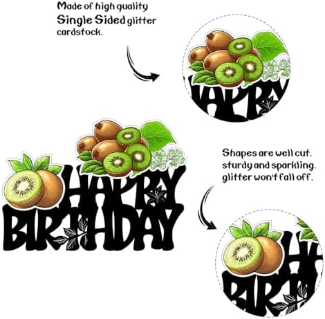 Birthday Cake Topper Kiwifruit Decorations Fruit Party Decoration Glitter Sweet Fruit Kiwi Cake Topper Kids Tropical Hawaiian Themed Baby Shower Party Supplies
