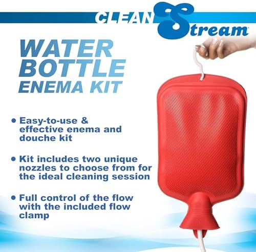 Cleanstream Water Bottle Douche Kit with Enema Tip, Vaginal Tip, 2 Quart Rubber Bottle, 5 Foot Tubing, Shut-Off Clamp, Adapter, Stopper and Hanging Hook for Personal Cleansing