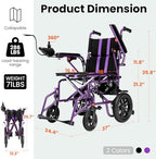Electric Wheelchairs for Adults，Lightweight Foldable Wheelchair 15 Miles Long Travel Range, 360° Joystick Control Motorized Wheelchair, Support 286 lbs with LED Light Power Wheelchair (Purple)