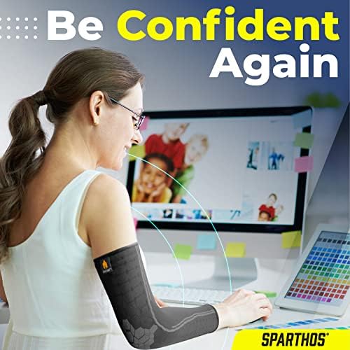 Sparthos Arm Compression Sleeve - Elbow Braces for Recovery, Support for Athletic Sports Running Tennis Baseball Lifting Volleyball Shooting Weightlifting Golf - Mens and Womens (Black-S)