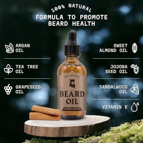 Striking Viking Natural Sandalwood Beard Oil for Men - 2 Fl Oz - Hydrating & Softening Beard Care - Non-Greasy Fast Absorbing with Tea Tree Oil - Nourishing Jojoba & Argan Extracts