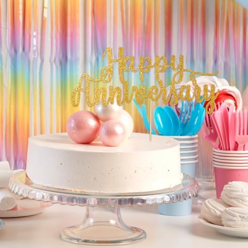 Glittery Happy Anniversary Cake Topper, Gold Glitter Fabulous Anniversary Cake Pick Cheers Happy Anniversarys Sign Cakes Company Anniversarys Party Decoration for Celebrating Wedding Party Decor