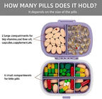 Bling Travel Pill Organizer Cute Pill Box with Labels Rhinestone Pill Case for Purse Portable Daily Pill Container 7 Day Medicine Holder for Vitamin Supplement(Purple)