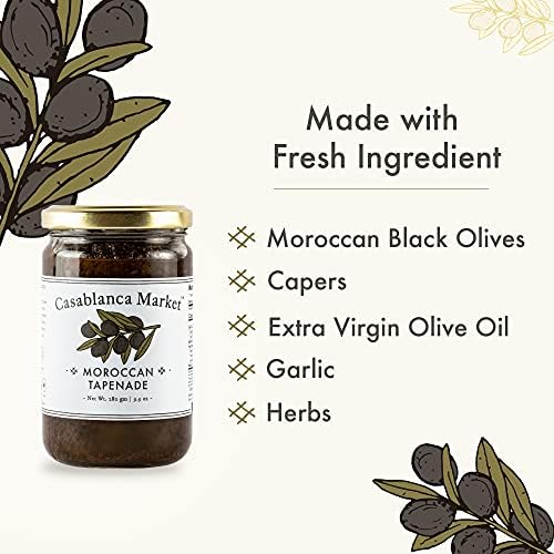 Casablanca Market Black Olives Tapenade Spread All Natural Olive Tapenade Black Olive Spread Gluten Free Olives Non GMO Vegan Plant Based - No Preservatives or Added Sugars (eBook included)