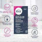 VEET Sugar Wax Strips For Women's Body Hair Removal, Bikini Hair Removal Kit, Pubic, Dermatologically Tested For Body & Intimate Areas, 40ct Wax Strips with Shea Butter & 4ct Wipes (Pack of 3)