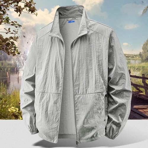 Men's UV Jacket UPF 50+ Sun Protective Zip Up Lightweight Jackets Quick-Dry Fishing Long Sleeve Summer Wear with Pockets
