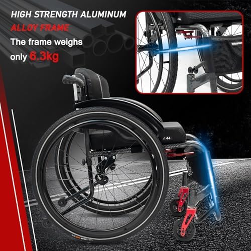 Sports Leisure Wheelchair,Self Propelled Manual Wheelchairs,Aluminum Alloy Wheelchair with Handbrakes and Quick Release Rear Wheels,Lightweight Wheelchair(Seat Width 44cm/17.3 inches,A)