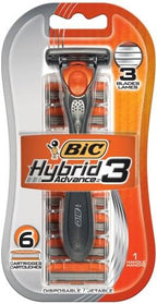 BIC Hybrid Advance 3 Disposable/System Shaver for Men, 6 Count