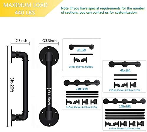 WRRAC-Shower Stool Stair Banister Wall Handrail Black Pipe Basement Railing Wrought Iron Support Bar for Corridor Attic Restaurant Stairway,32mm Diameter,3ft-20ft