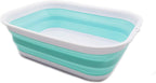 SAMMART 12L (3.17 Gallon) Collapsible Tub - Foldable Dish Tub - Portable Washing Basin - Space Saving Plastic Washtub (1, White/Lake Green)