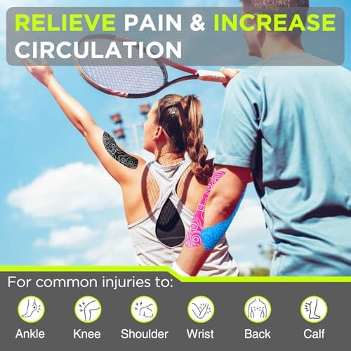 OK TAPE PRO Kinesiology Tape Uncut Roll, Elastic Physical Therapy Athletic Tape for Pain Relief, Muscle Support, Kinetic Tape, Water Resistant, 2in X 16.4ft -Mixed 4 Pack