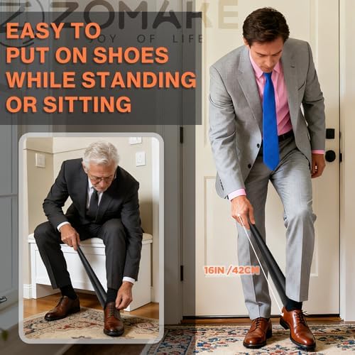 ZOMAKE Shoe Horn Long Handle for Seniors Men Women,16.5" Metal Long Shoehorn for Boots Shoe Spoon Helper