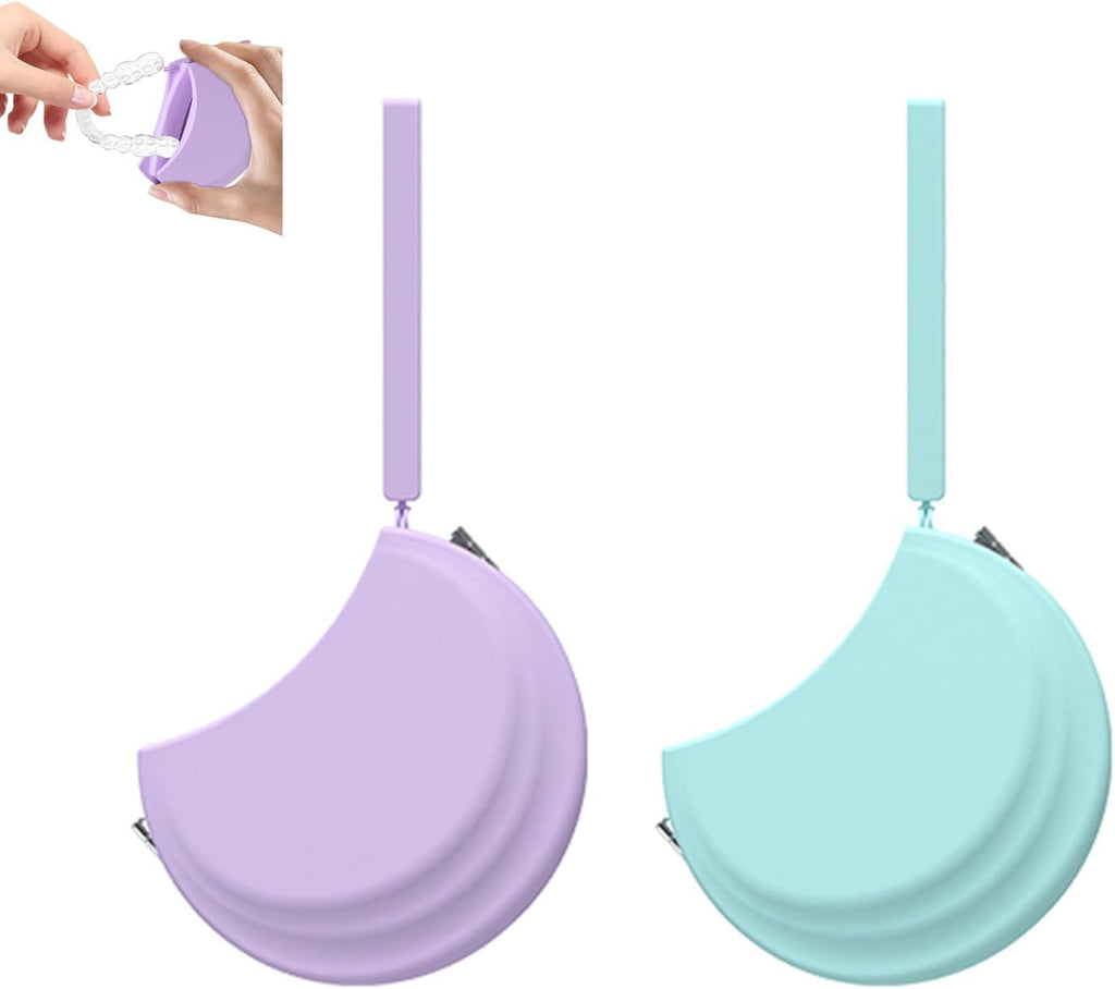 2 Pack Silicone Retainer Case with Vent Holes Lanyard Aligner Case Cute Portable Container Holder Night Guard Case for Travel Girl Women Men Kids (Purple+Blue)