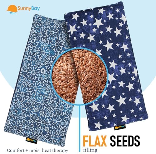 SunnyBay Small Microwave Heating Pad, Microwavable Versatile Cold/Heated Neck and Shoulder Wrap for Back Pain and More, Moist Heat Cotton-Fleece Pad, 6x11 Inches, Blue Star and Royal Flower, Pack of 2