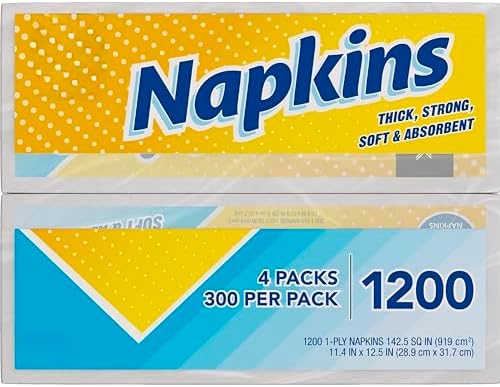 Napkins Paper Napkins, 1200 Count, Thick Strong Soft Absorbent, 4 Packs of 300, 11.4 x 12.5 Inches, 1-Ply
