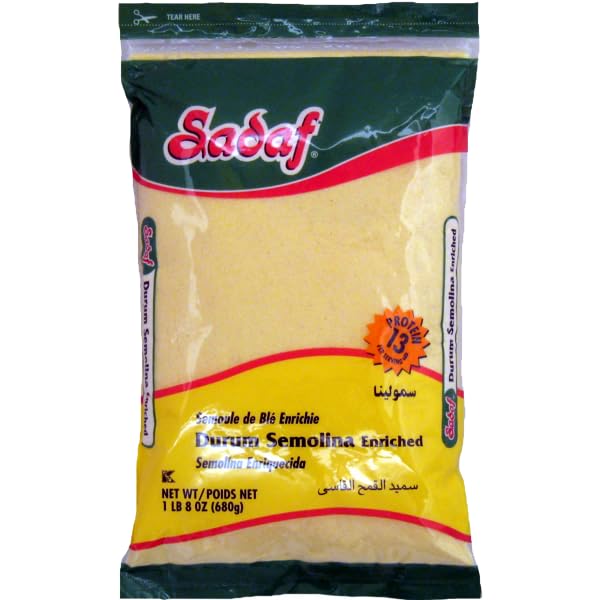 Sadaf Durum Semolina Fine - Enriched Durum Semolina for Cooking & Baking - Semolina Flour - Middle Eastern Cuisine - Kosher - 24 Oz Resealable Bag