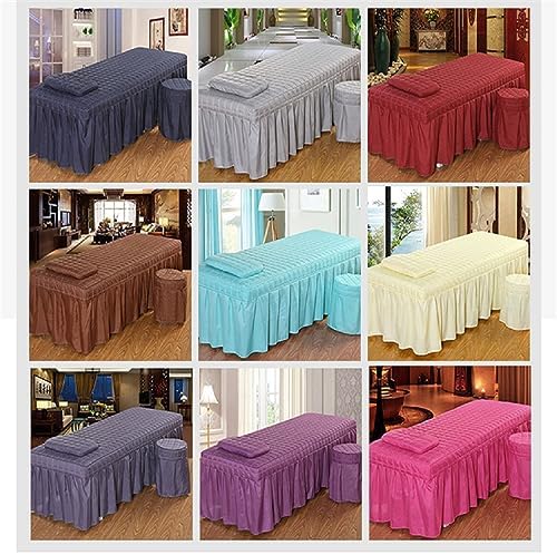 1pcs 190x80cm Bedskirt ONLY Solid Beauty Salon Massage Table Bed Sheet Bedspread Massage Sheet SPA Bed Full Cover with Hole (Purple)