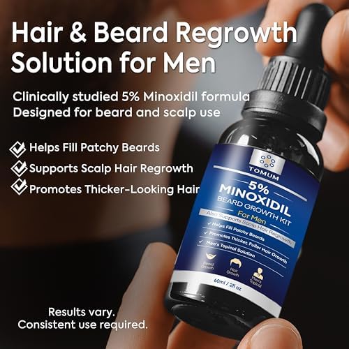TOMUM 5% Minoxidil Beard Growth Kit for Men – Hair & Beard Regrowth Serum, Helps Fill Patchy Beards, Thicker Fuller Facial & Scalp Hair, Topical Solution