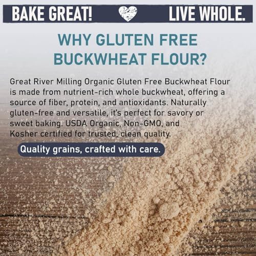 Great River Milling Organic Buckwheat Flour | Gluten Free Flour Alternative | USDA Organic, Non-GMO, Kosher | Ideal for Crepes, Pancakes, Waffles, Baking & More | 5 Lb