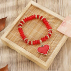 Natural Stone Love Heart Bracelet Beaded Crystal Peach Heart Bracelet Handmade Jewelry for Women Couple Colorful Stone Elastic Pendant Bracelet
