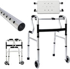 Japard Folding Walker with Front Wheels & Rest Seat Detachable, Front Wheeled Rollator Aluminum 400 lbs for Seniors Adults Silver