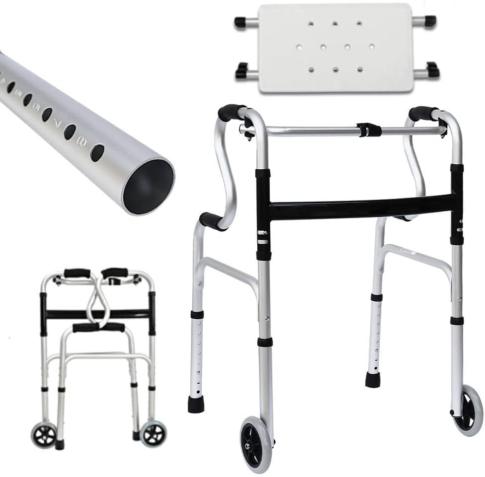 Japard Folding Walker with Front Wheels & Rest Seat Detachable, Front Wheeled Rollator Aluminum 400 lbs for Seniors Adults Silver