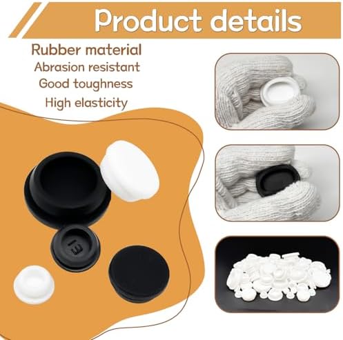 62PCS 6 Sizes White Rubber Hole Plugs for Round Holes Silicone Plugs, 1" 3/4" 5/8" 1/2" 3/8" 1/4" Round Rubber Plug Snap Locking, Used for Furniture DD036-w