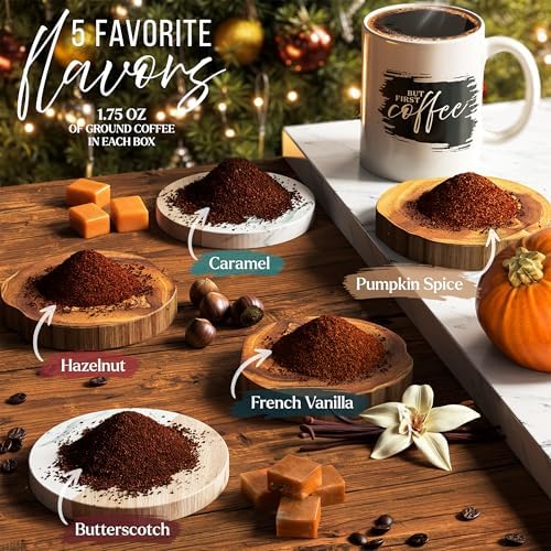 Coffee Gifts Set For Women & Men - Includes 5 Ground Coffee Flavors and Mug - Unique Christmas Gift Set for Women and Men