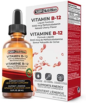 SBR Nutrition Vitamin B12 Sublingual Liquid Drops - Methylcobalamin, VIT B 12 Supports Energy, Max Absorption, 3000mcg Per Serving, 60 Servings, Non-GMO, Vegan Friendly, Manufactured in The USA