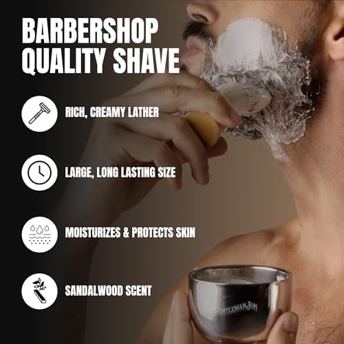 Gentleman Jon Sandalwood Shaving Soap for Men - Creates the Perfect Lather - Ideal for Smooth Shaves - Moisturizes & Protects - Elevate Your Grooming with this Classic Shave Essential - 1 pc (2.25 oz)