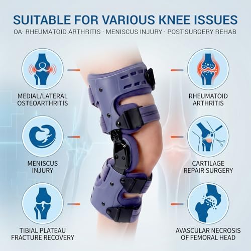 OA Unloader Knee Brace Adjustable Arthritis Pain Relief & Ligament Support for Bone-on-Bone Joint Pain, Meniscus Tear, Osteoarthritis Post-Op Recovery - for Men & Women (Right)